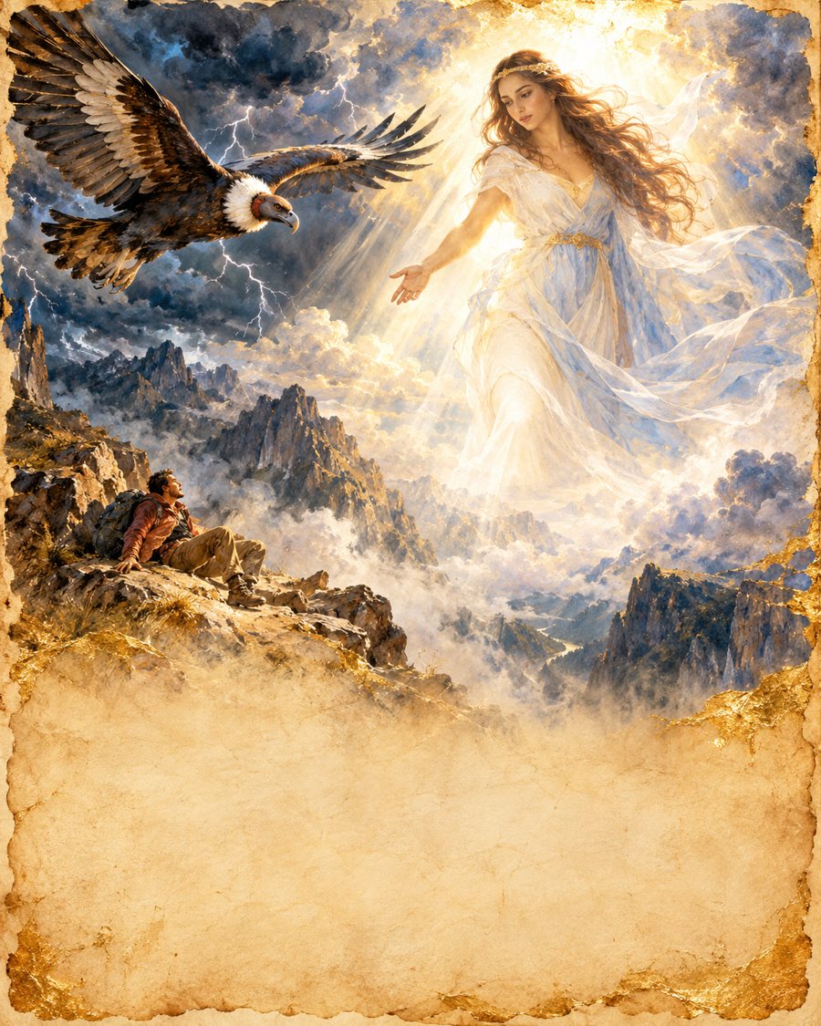 Illustration du chapitre I du Messager : une apparition de lumière dans les Andes